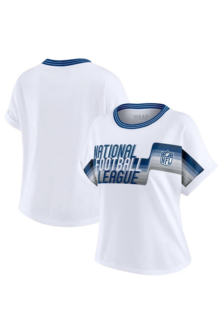 Women's WEAR by Erin Andrews White NFL Cropped Center Stripe Dolman T-Shirt, Main, color, White