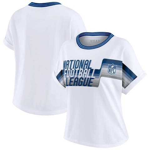 Women's WEAR by Erin Andrews White NFL Cropped Center Stripe Dolman T-Shirt