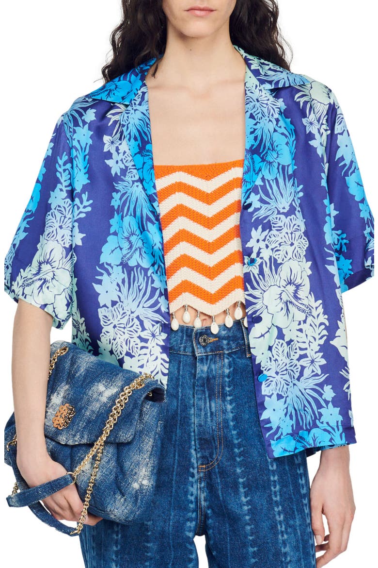 Papeete Print Camp Shirt, Alternate, color, BLEU