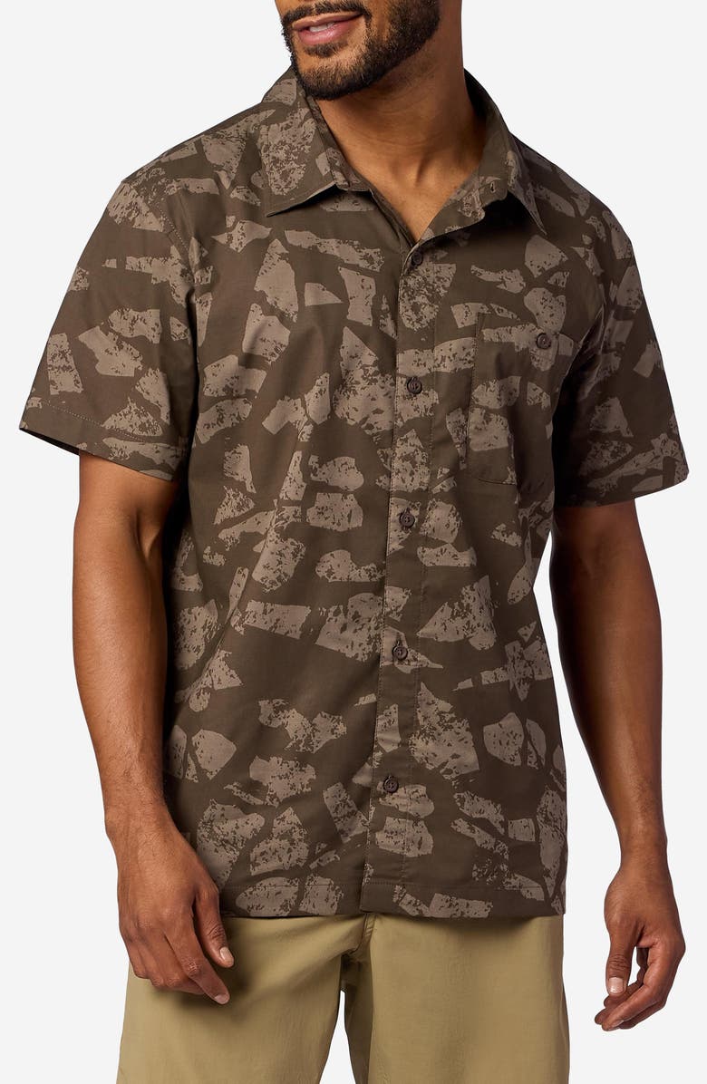 Marmot Cedrus Organic Cotton Blend Short Sleeve Button-Up Shirt, Main, color, Hickory Nut Trecker