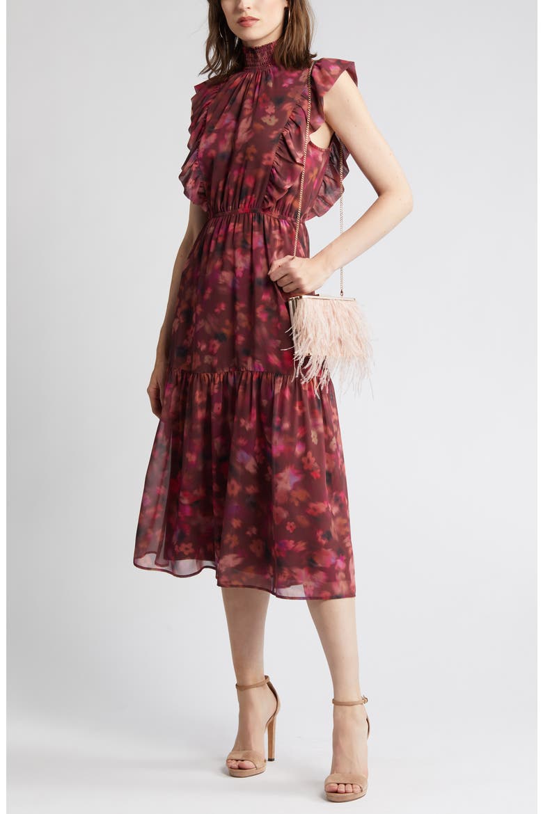 Anna Floral Mock Neck Midi Dress, Main, color, PINK MULTI