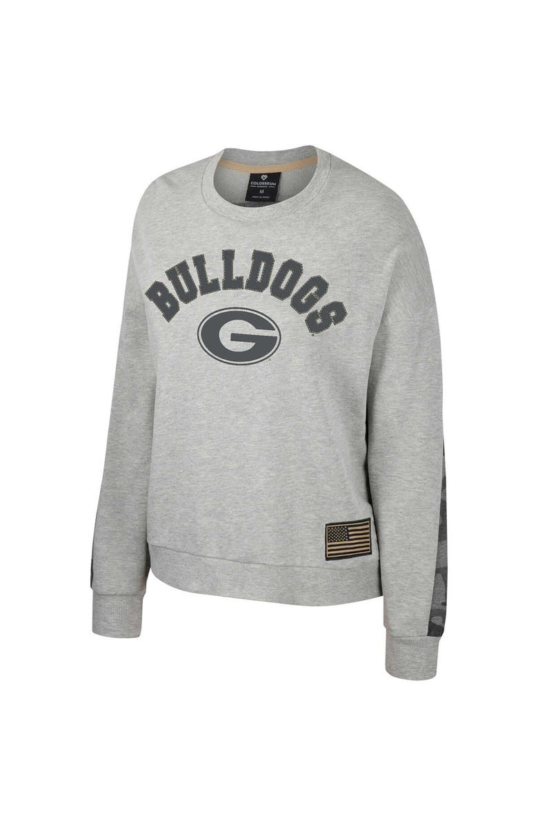 COLOSSEUM Women's Colosseum Heather Gray Georgia Bulldogs OHT Military Appreciation Flag Rank Dolman Pullover Sweatshirt, Alternate, color, Heather Gray