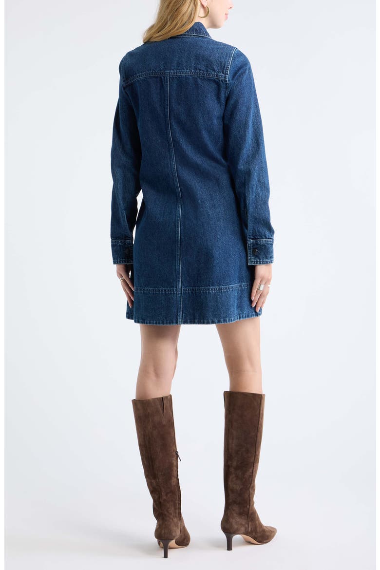 Fit and Flare Denim Minidress, Alternate, color, DARK MID WASH