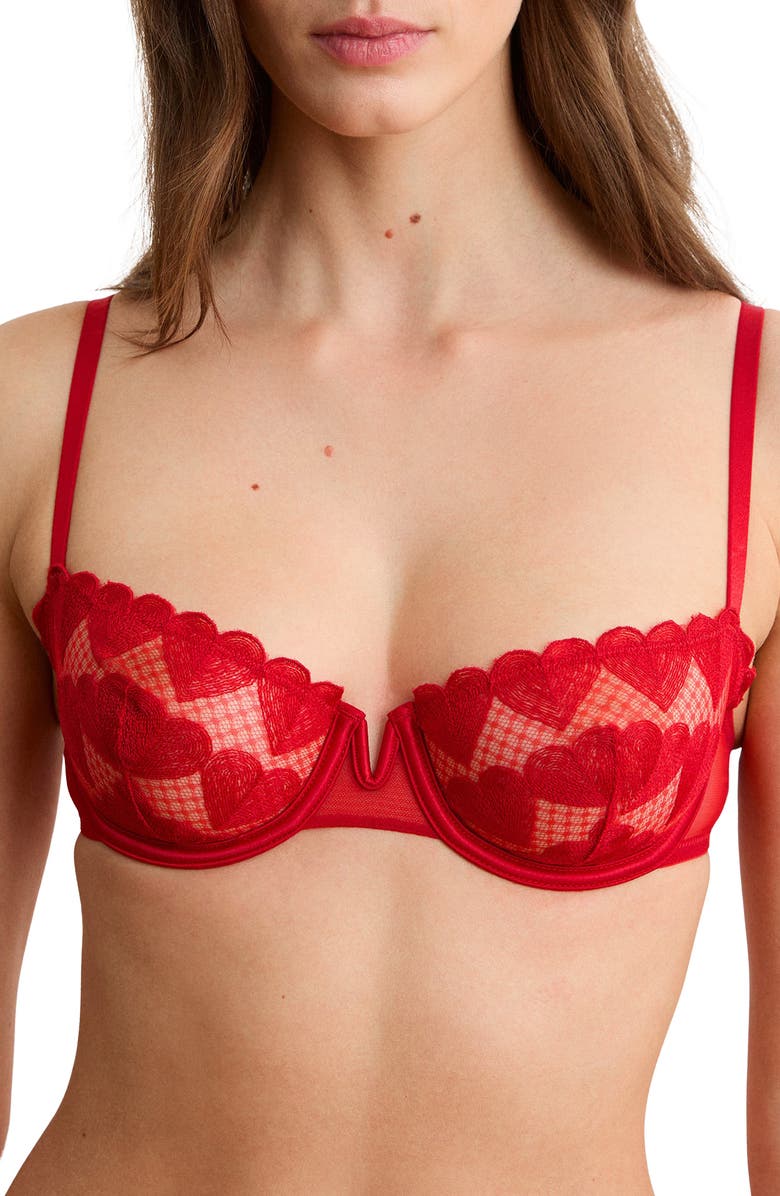 Etam Desir No. 9 Heart Mesh Balconette Bra, Main, color, Red