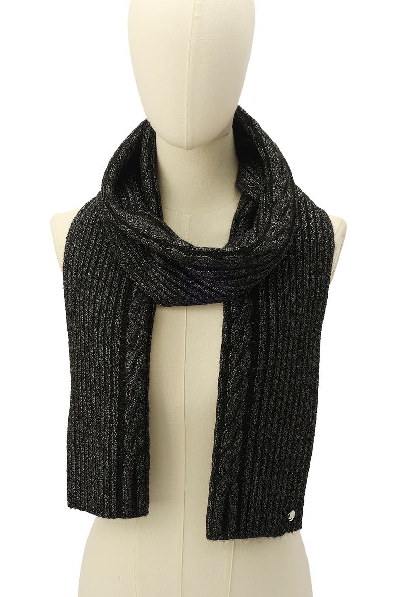 Metallic Cable Knit Scarf, Alternate, color, BLACK