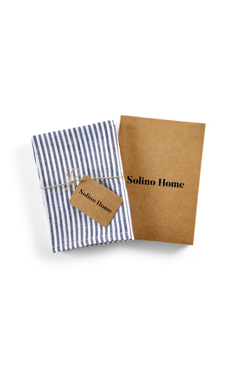 Linen Kitchen Towels Set of 2, 17 x 26" - Narrow Stripe, Alternate, color, Navy and White