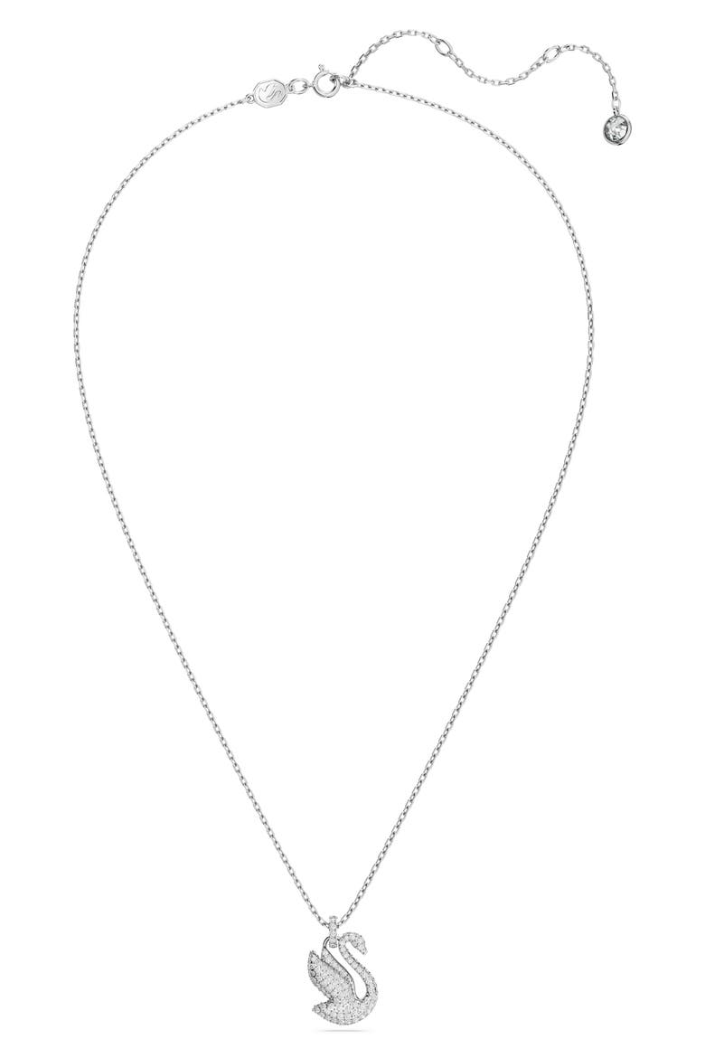 Swan Crystal Pendant Necklace, Alternate, color, WHITE/ SILVER