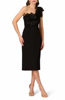 Aidan Mattox by Adrianna Papell Floral Embellished One-Shoulder Cocktail Dress