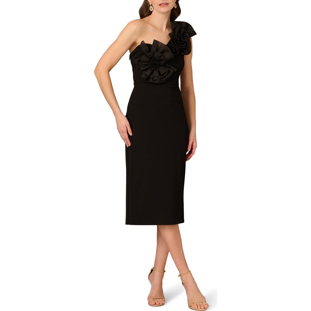 Aidan Mattox By Adrianna Papell Floral Embellished One-shoulder Cocktail Dress In Black