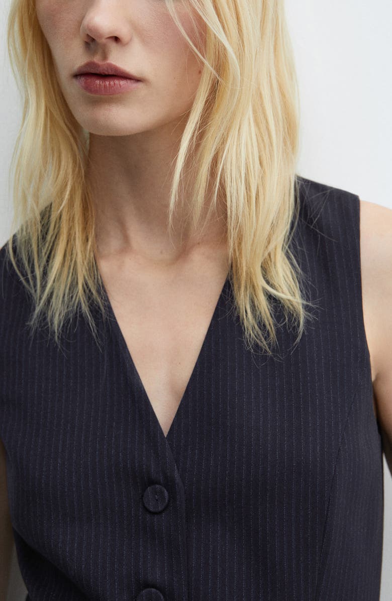 MANGO Pinstripe Belted Button Front Jumpsuit, Alternate, color, 