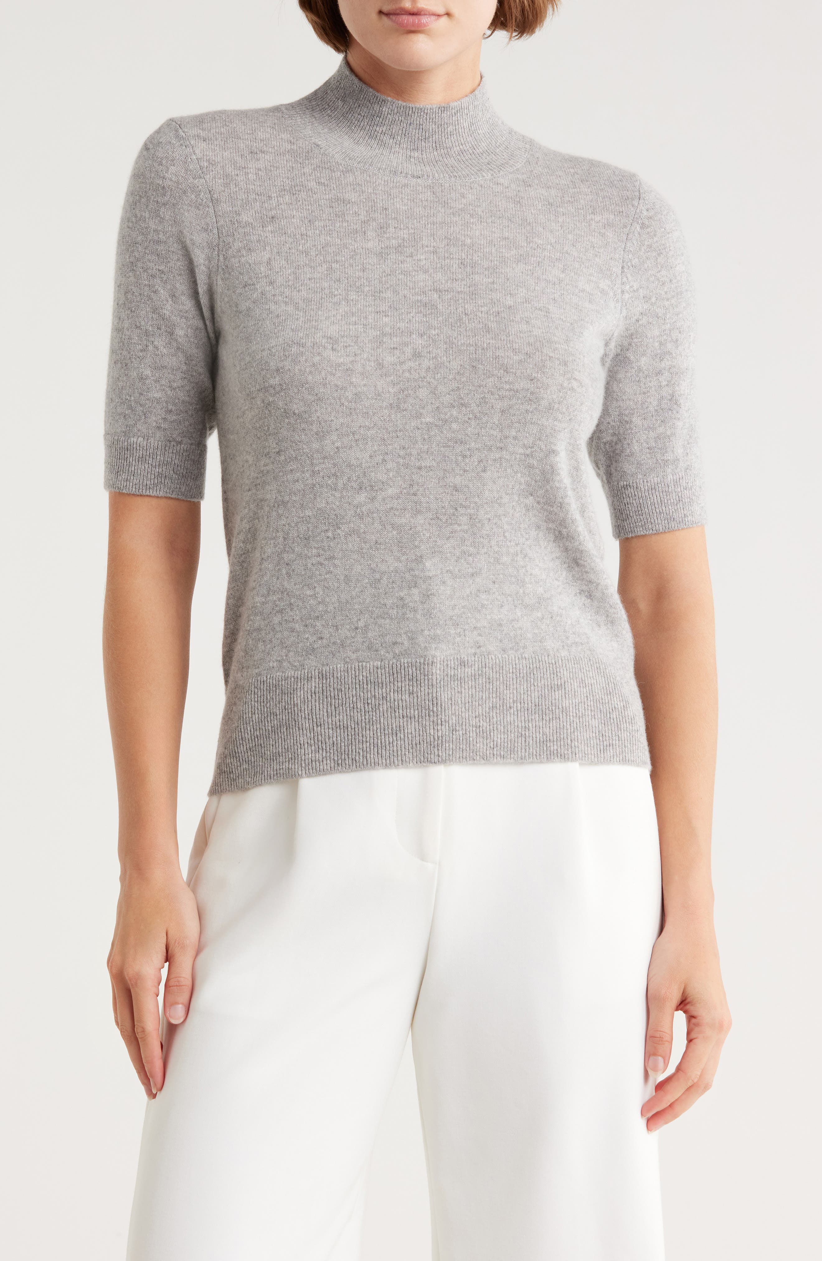 Magaschoni Cashmere Mock Neck Elbow Sleeve Sweater
