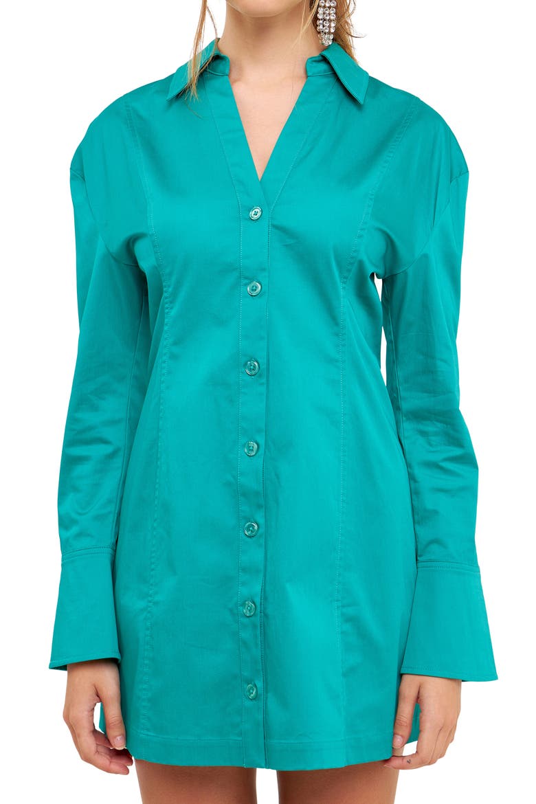 Cotton Blend Long Sleeve Shirtdress, Alternate, color, GREEN