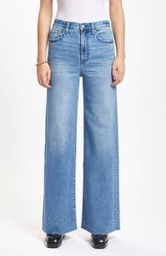 DAZE Far Out High Waist Raw Hem Wide Leg Jeans