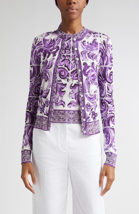 Majolica Print Silk Cardigan