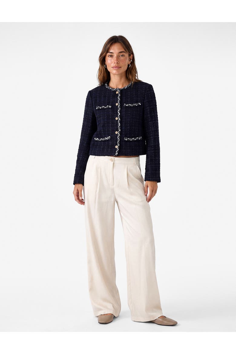 Crew Neck Long Sleeve Tweed Jacket, Main, color, NAVY