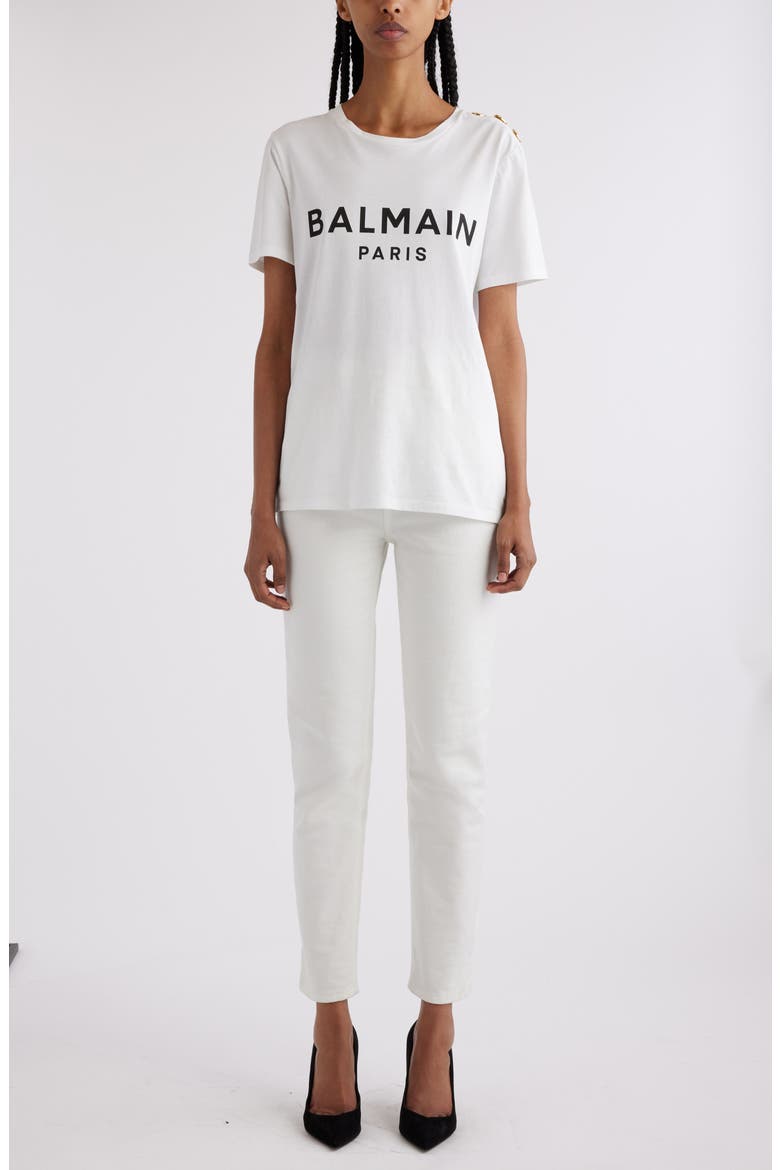 Button Shoulder Cotton Logo Graphic T-Shirt, Alternate, color, GAB WHITE/ BLACK