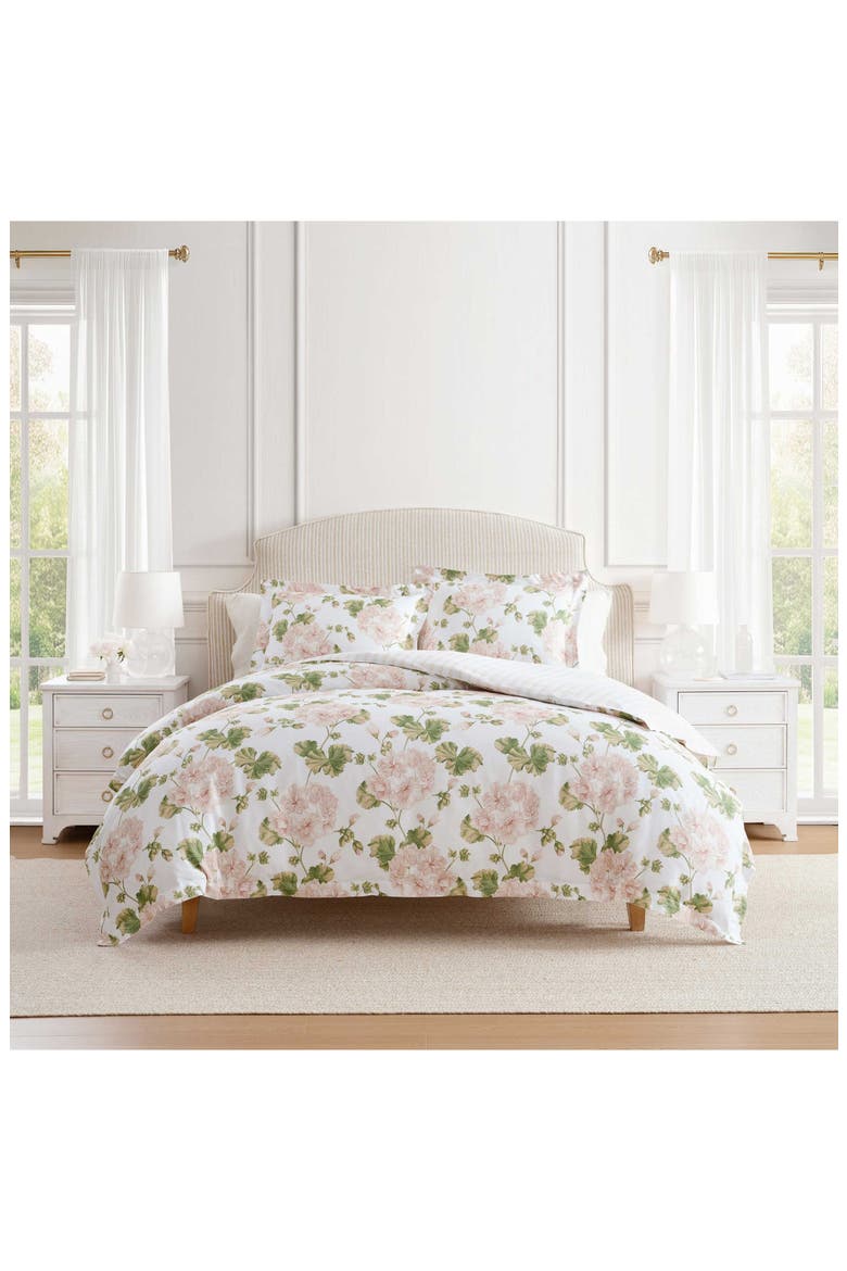 Geranium Bloom Cotton Sateen Comforter Set, Alternate, color, WHITE/ SOFT PINK/ GREEN