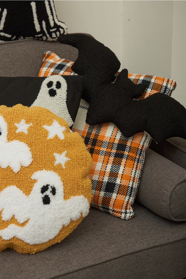 Black Bat Shaped Halloween Accent Pillow 10" x 22", Alternate, color, Black