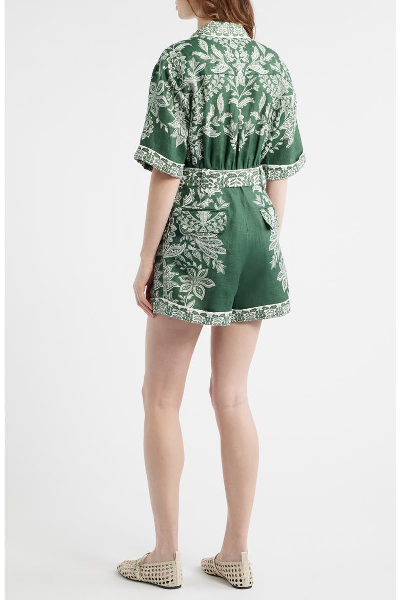 Miranda Belted Linen Utility Romper, Alternate, color, MIRANDA DARK GREEN