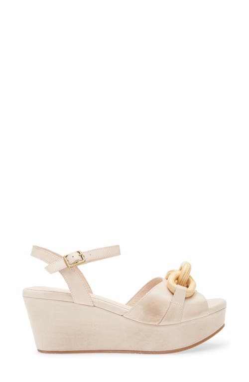 Chocolat Blu Chain Ankle Strap Wedge Sandal In White Sand Leather