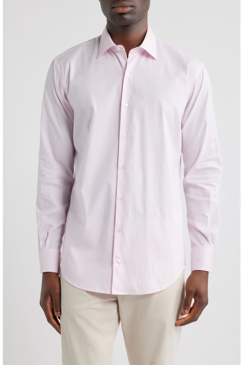 Langley Stripe Crown Lite Performance Twill Button-Up Shirt, Main, color, TEABERRY PINK