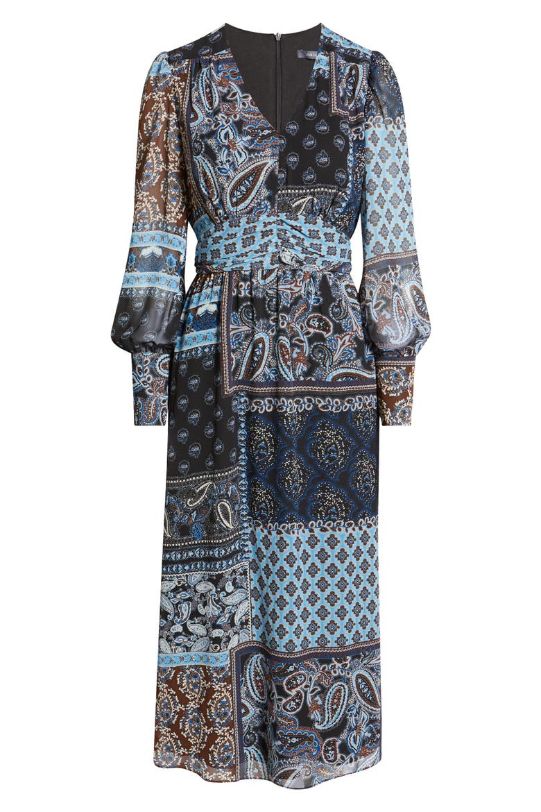 Mixed Scarf Print Long Sleeve Midi Dress, Alternate, color, NAVY MULTI