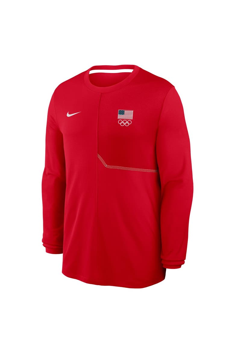 Men's Nike  Red Team USA Coaches UV Dri-FIT Long Sleeve Shirt, Main, color, Red