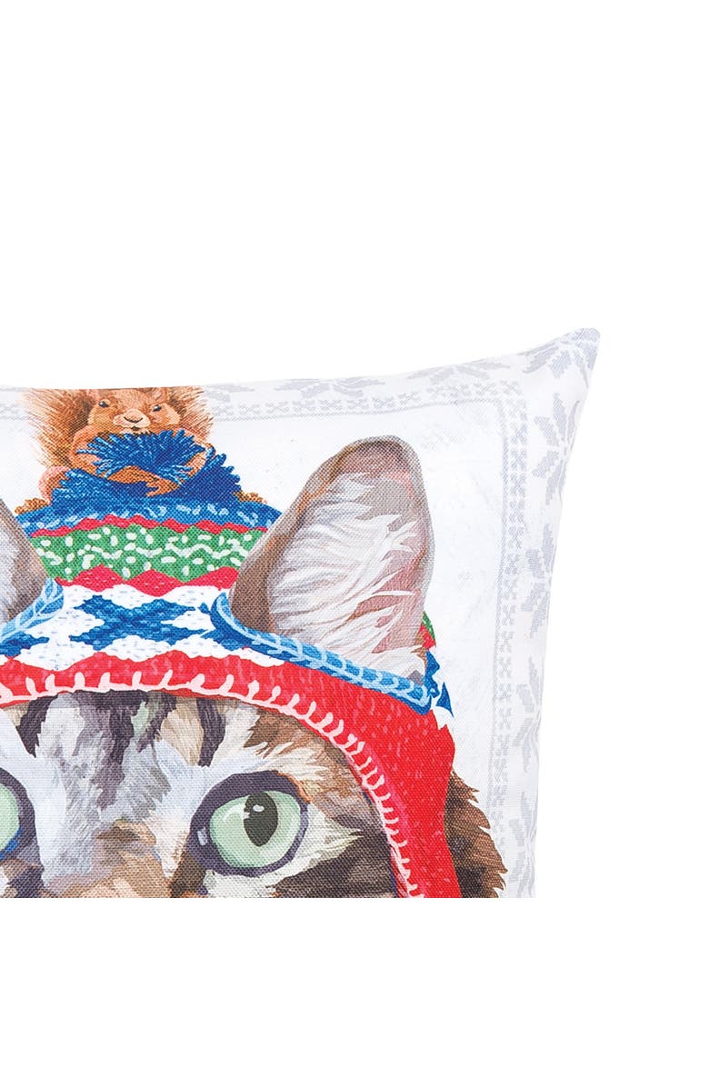 C&F Home Winter Hat Cat Indoor/Outdoor Christmas Holiday Throw Pillow, 18" x 18", Alternate, color, Grey