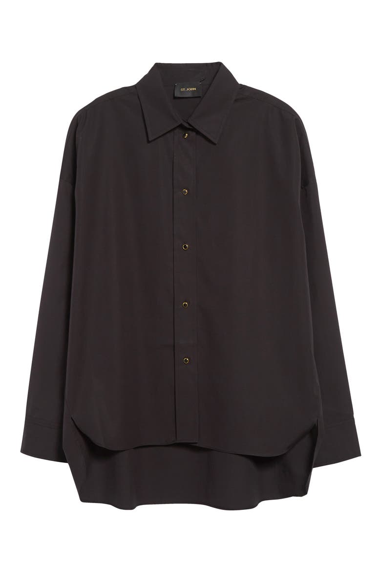 Cotton Poplin Button-Up Shirt, Main, color, BLACK