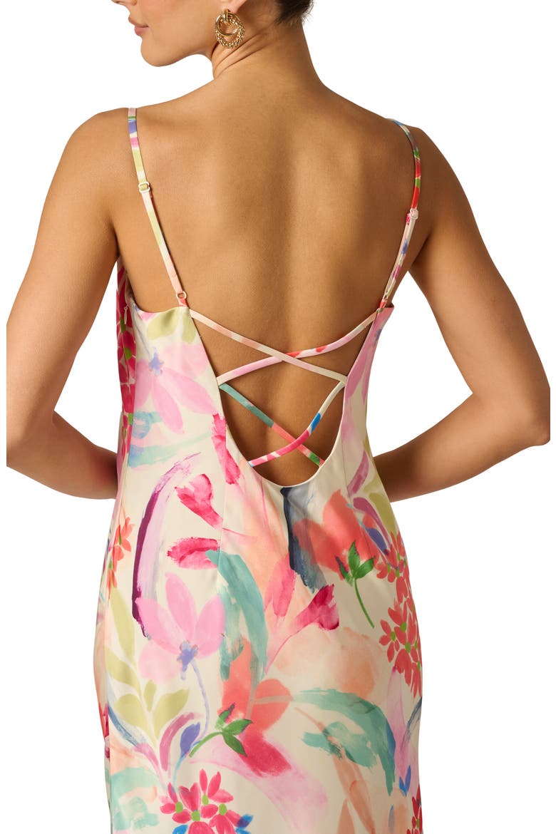 Floral Print Satin Maxi Dress, Alternate, color, IVORY MULTI