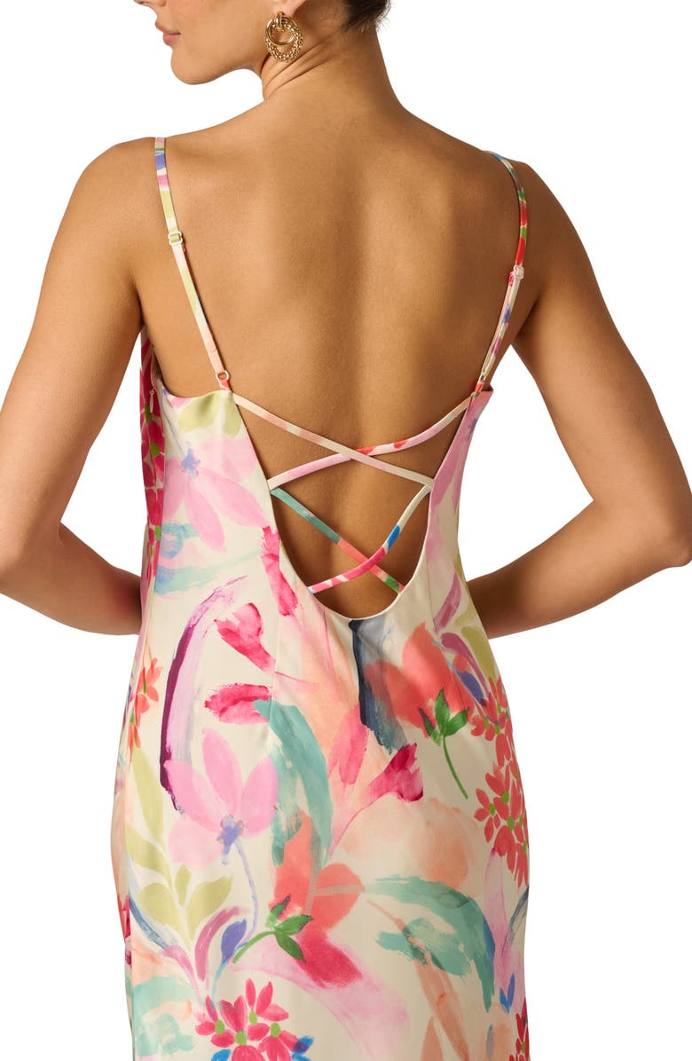 Adrianna Papell Floral Print Satin Maxi Dress, Alternate, color, Ivory Multi