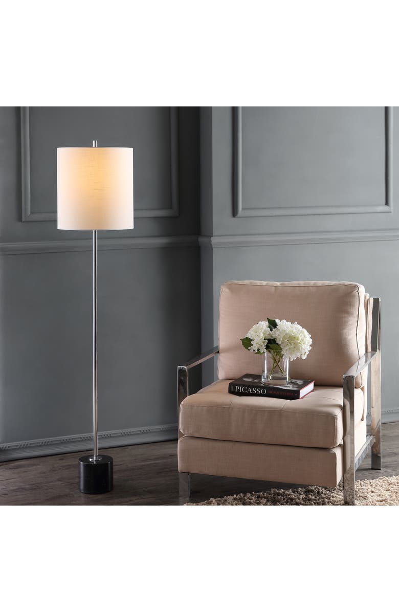 JONATHAN Y Levitt 60.5" Marble/Metal LED Floor Lamp, Black/Chrome, Alternate, color, Chrome