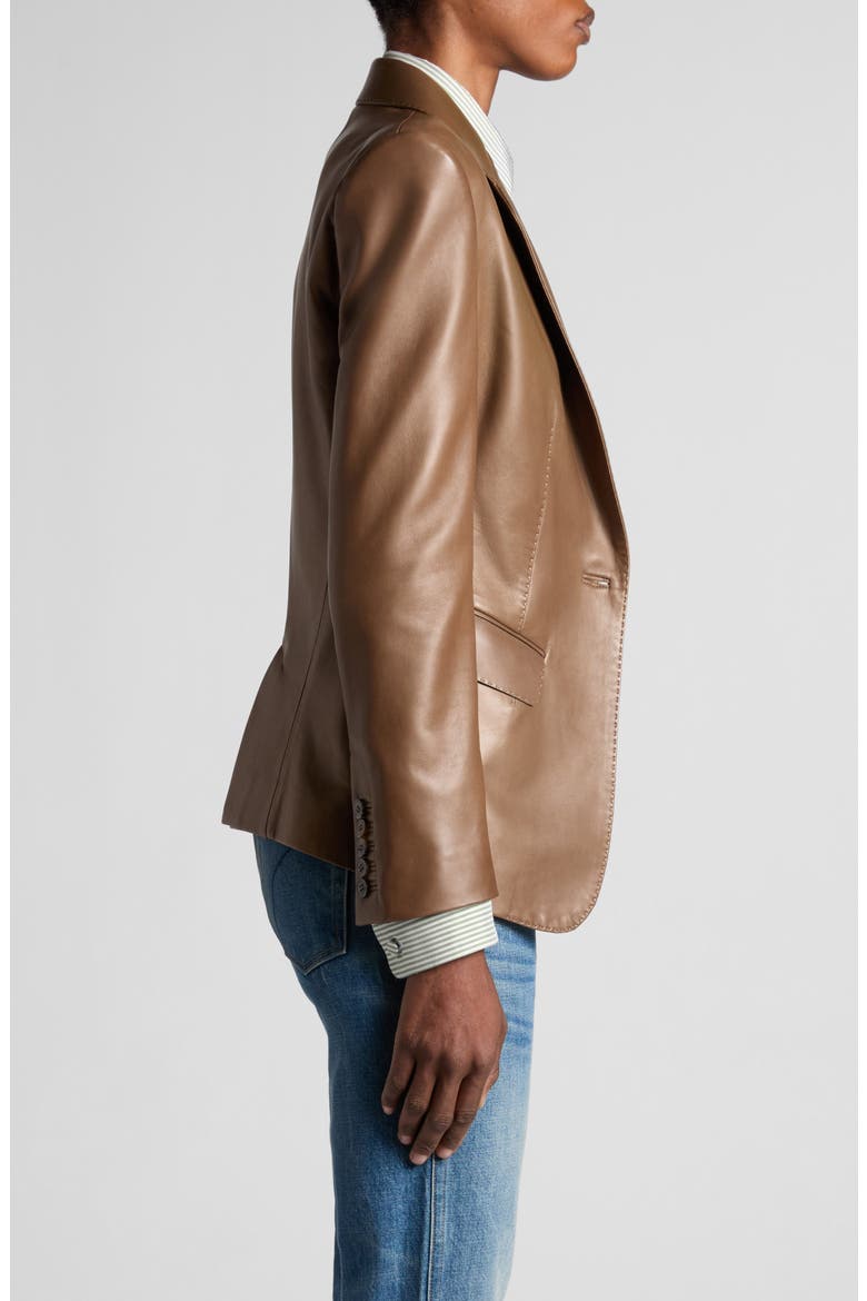 Guanteria Single Breasted Leather Blazer, Alternate, color, TAUPE