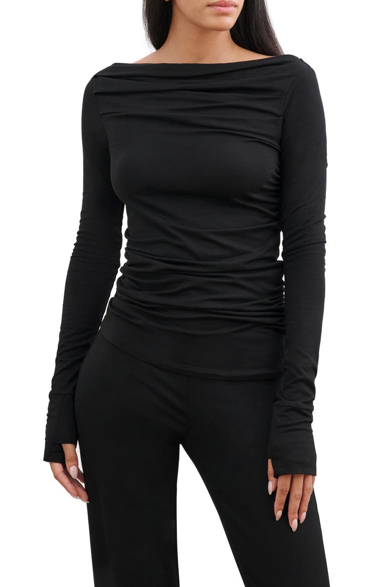 Cooper Ruched Bateau Top, Alternate, color, BLACK