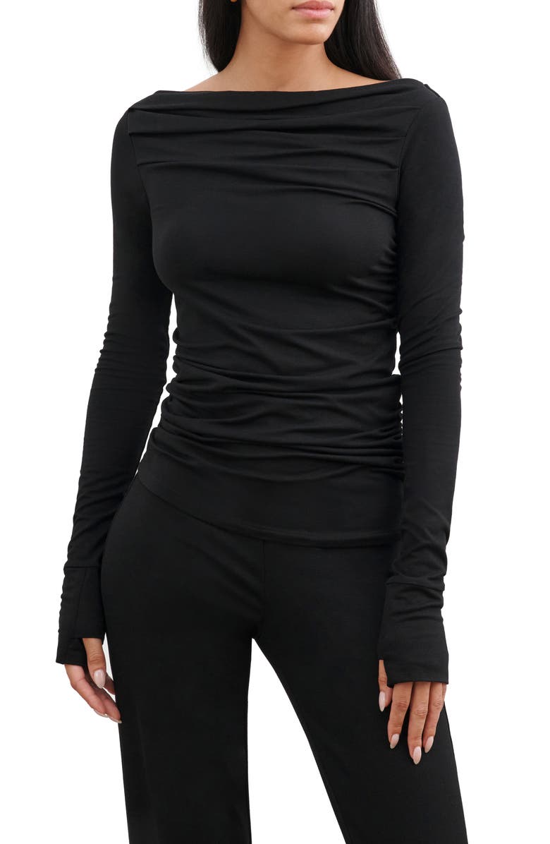 Marcella Cooper Ruched Bateau Top, Alternate, color, Black