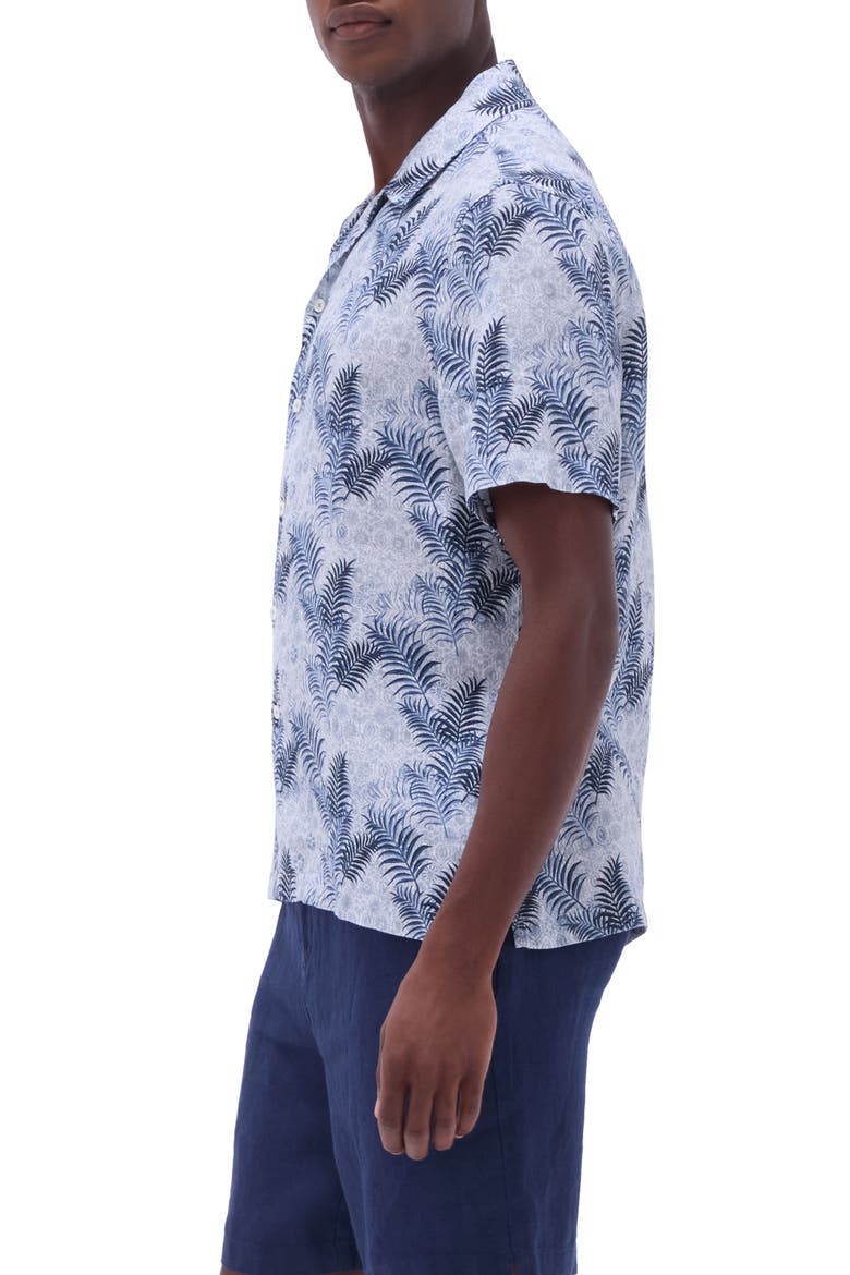 Jackson Floral Leaf Print Linen Camp Shirt, Alternate, color, TEAL