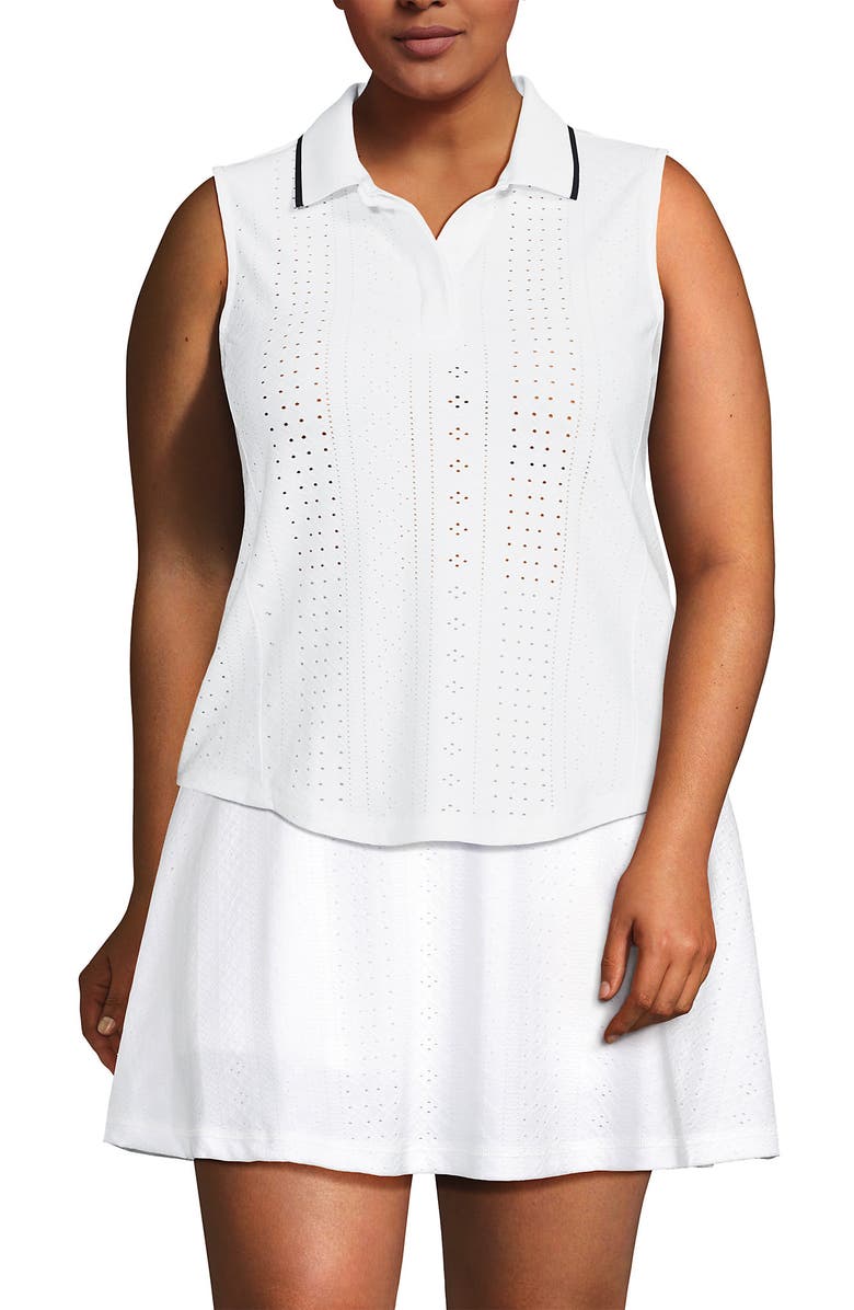 Lands' End Sleeveless Eyelet Active Polo Top, Main, color, 