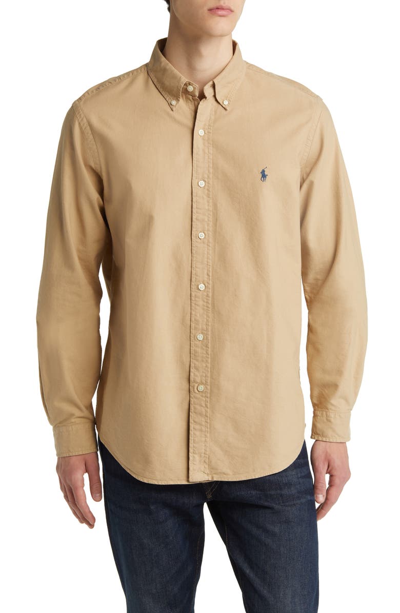Polo Ralph Lauren Classic Fit Garment Dyed Cotton Button-Down Oxford Shirt, Main, color, Surrey Tan