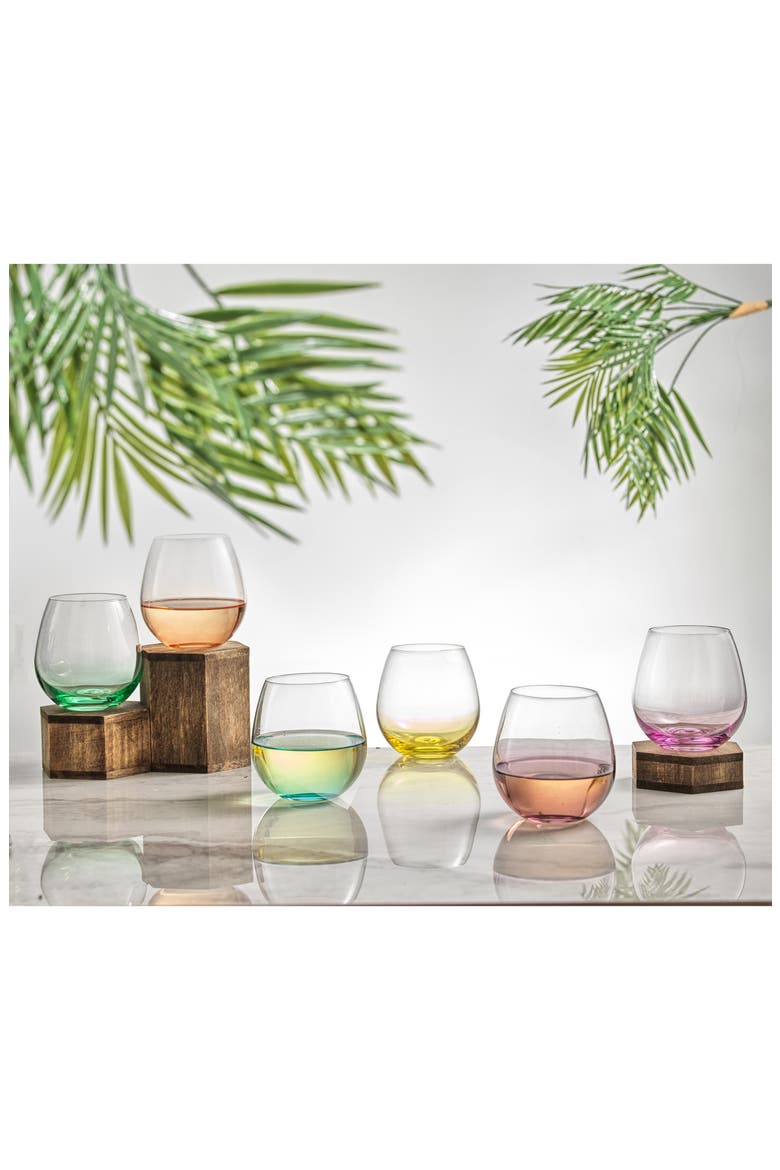 Hue Set of 6 Colored Stemless Wine Glasses, Alternate, color, MULTI