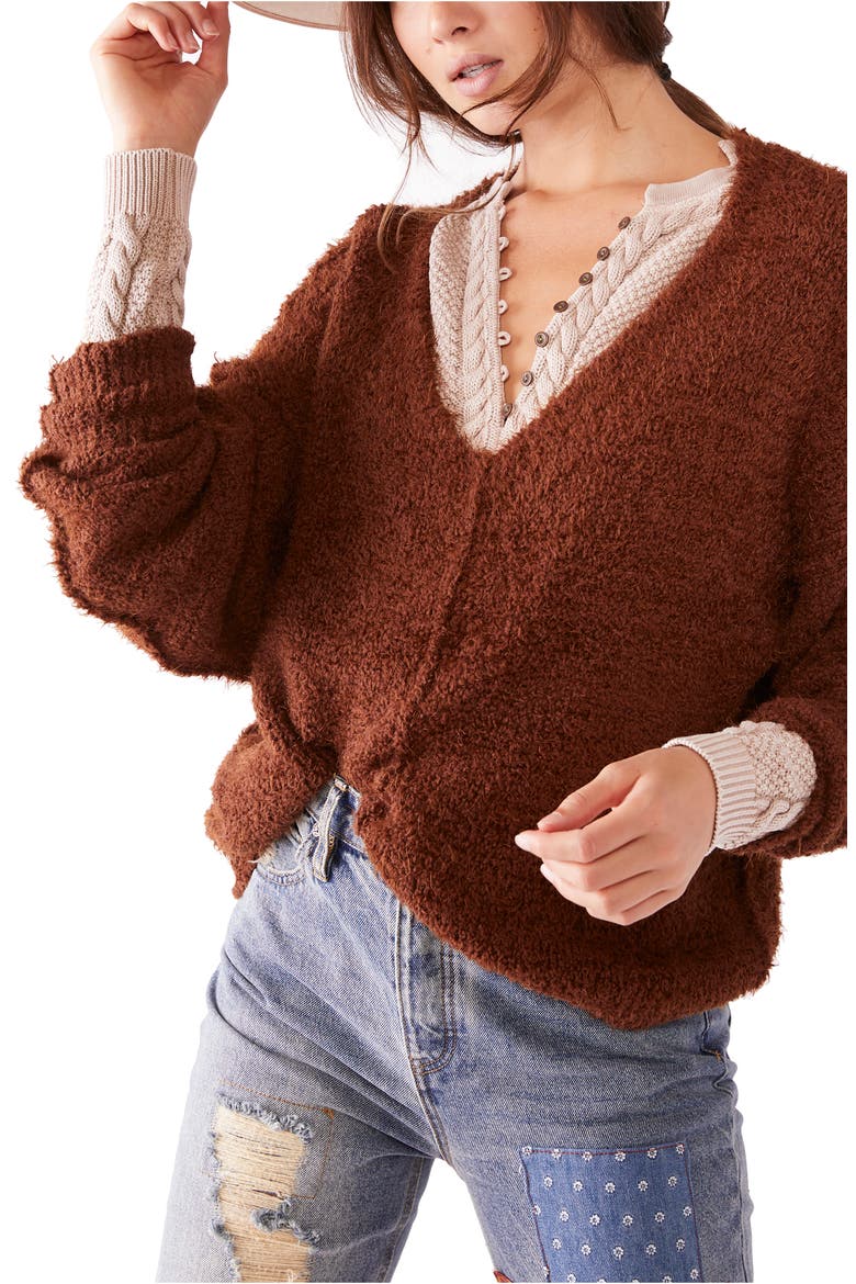 Icing V-Neck Sweater, Main, color, MOCHA JAVA