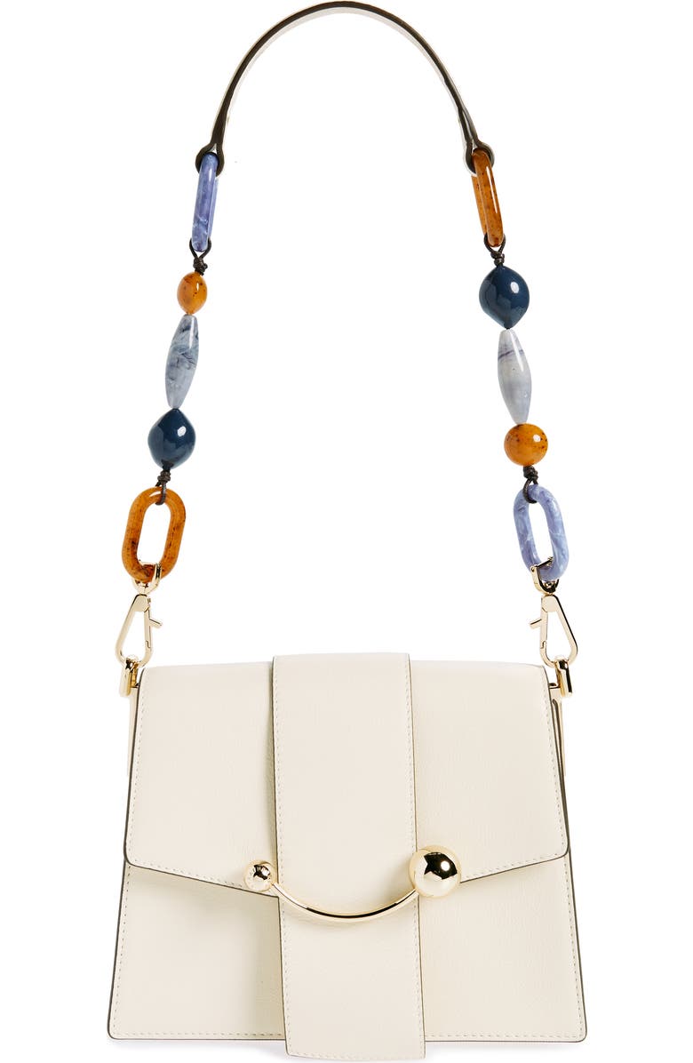 Strathberry Box Crescent Beaded Strap Leather Shoulder Bag, Main, color,