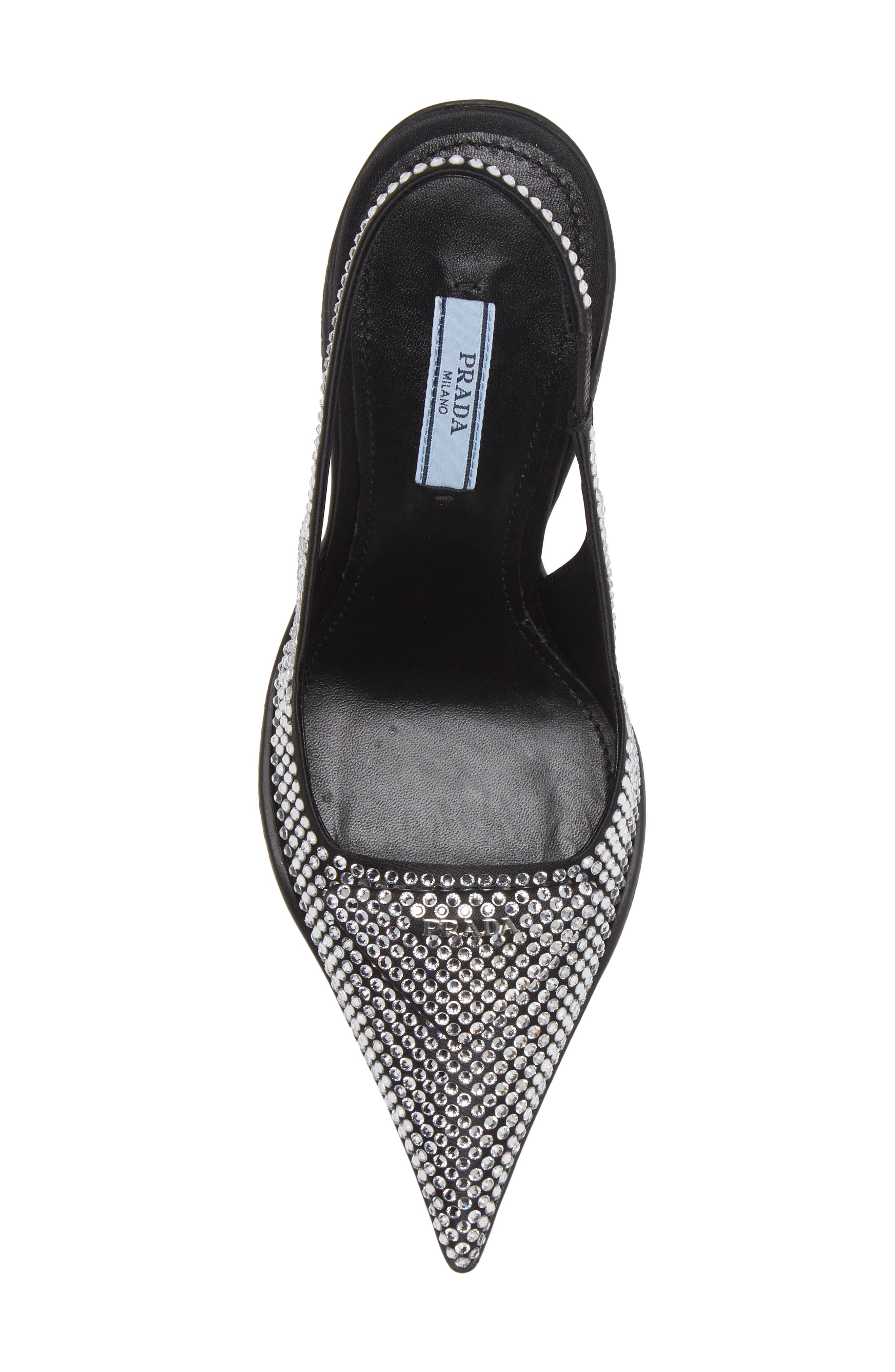 Prada Crystal Embellished Pointed Toe Slingback Pump, Alternate, color, 