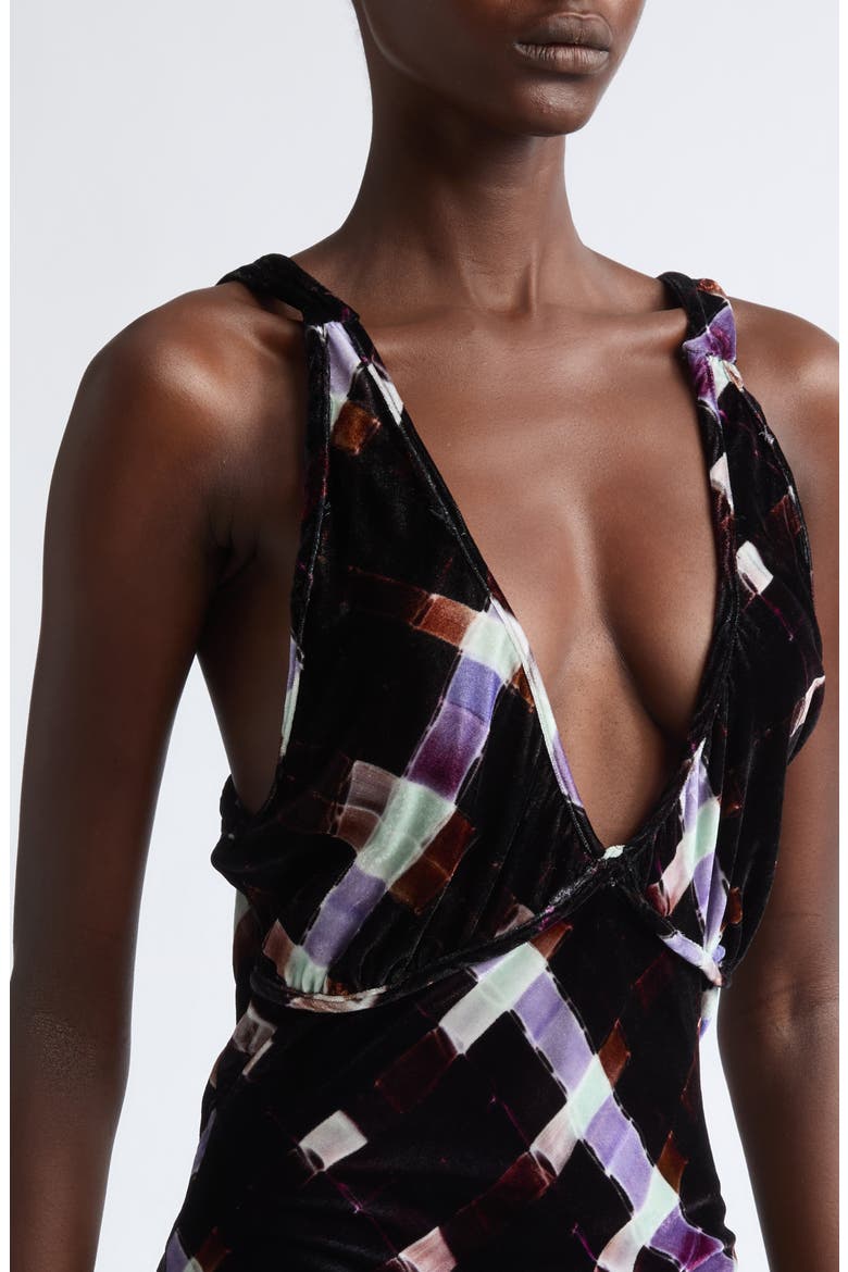 Jacqueline Painted Plaid Plunge Neck Velvet Slipdress, Alternate, color, CHOCOLATE PAINTED PLAID