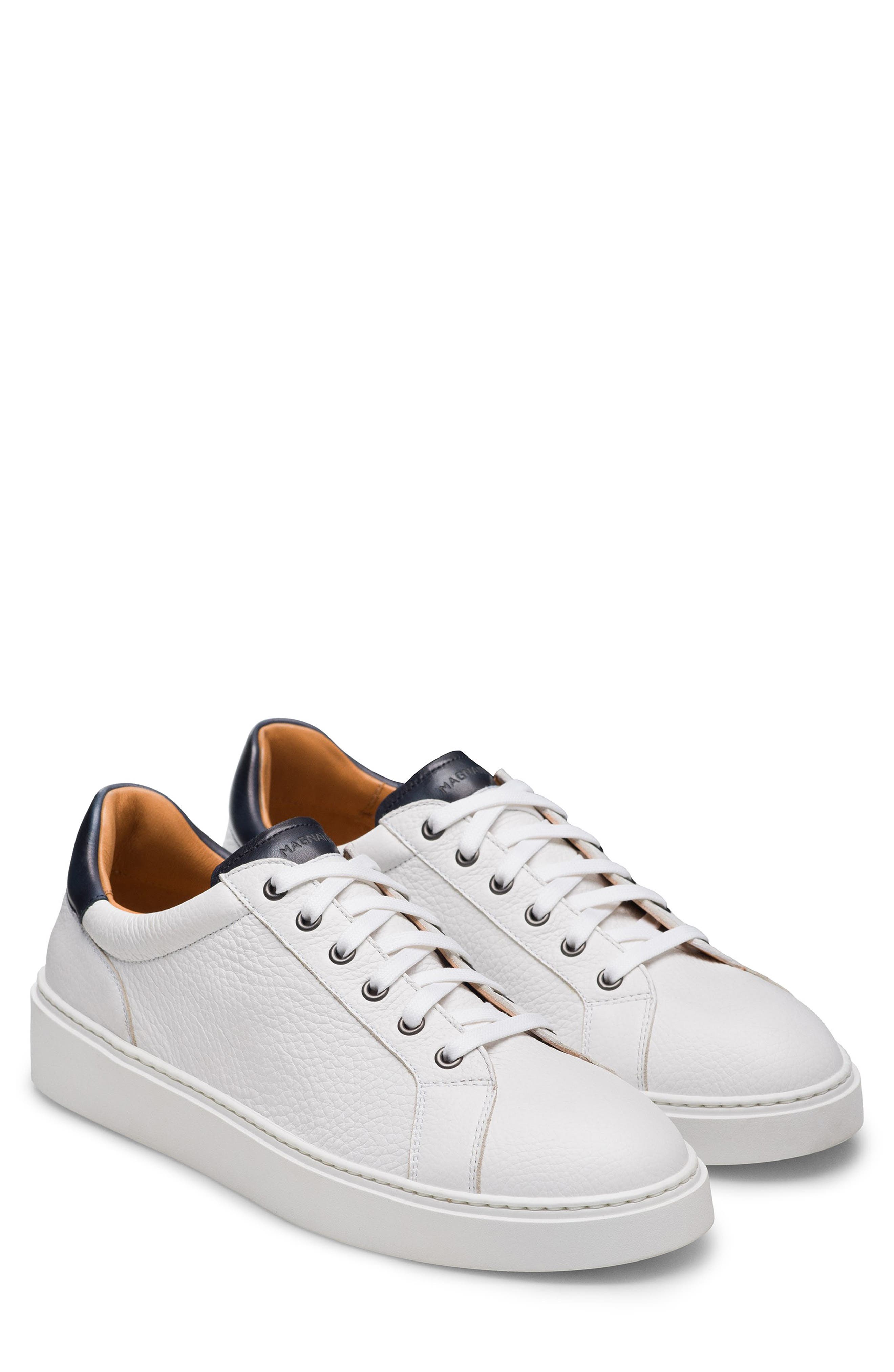 Magnanni Camino Low Leather Sneaker, Main, color, Rugo White / Navy
