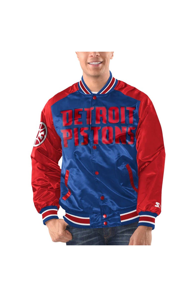 STARTER Men's Starter Royal/Red Detroit Pistons Renegade Satin Full-Snap Varsity Jacket, Alternate, color, 