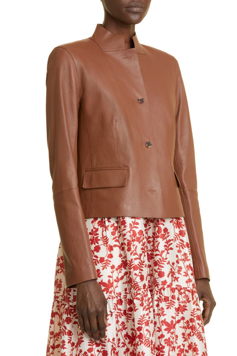 Split Stand Collar Leather Jacket, Alternate, color, VICUNA