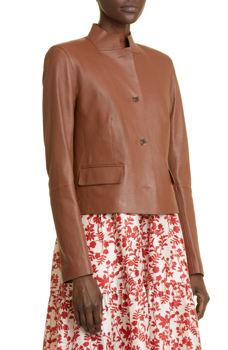 Lafayette 148 New York Split Stand Collar Leather Jacket, Alternate, color,