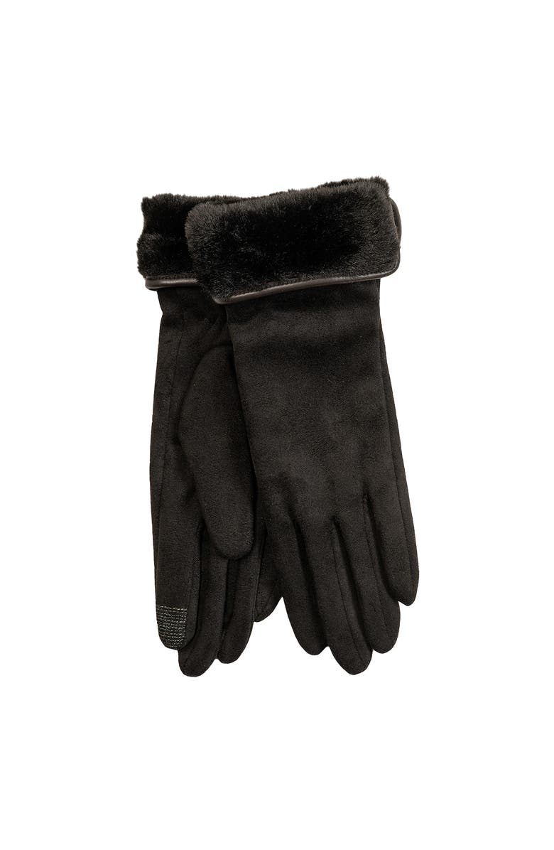 Echo Stretch Suede Fold-Up Faux Fur Cuff Gloves, Alternate, color, Black
