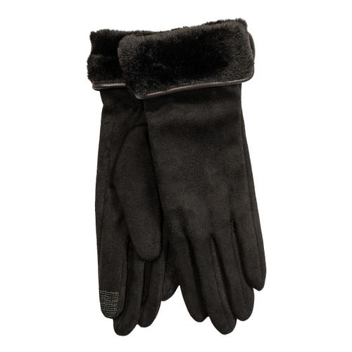 Echo Stretch Suede Fold-up Faux Fur Cuff Gloves In Black