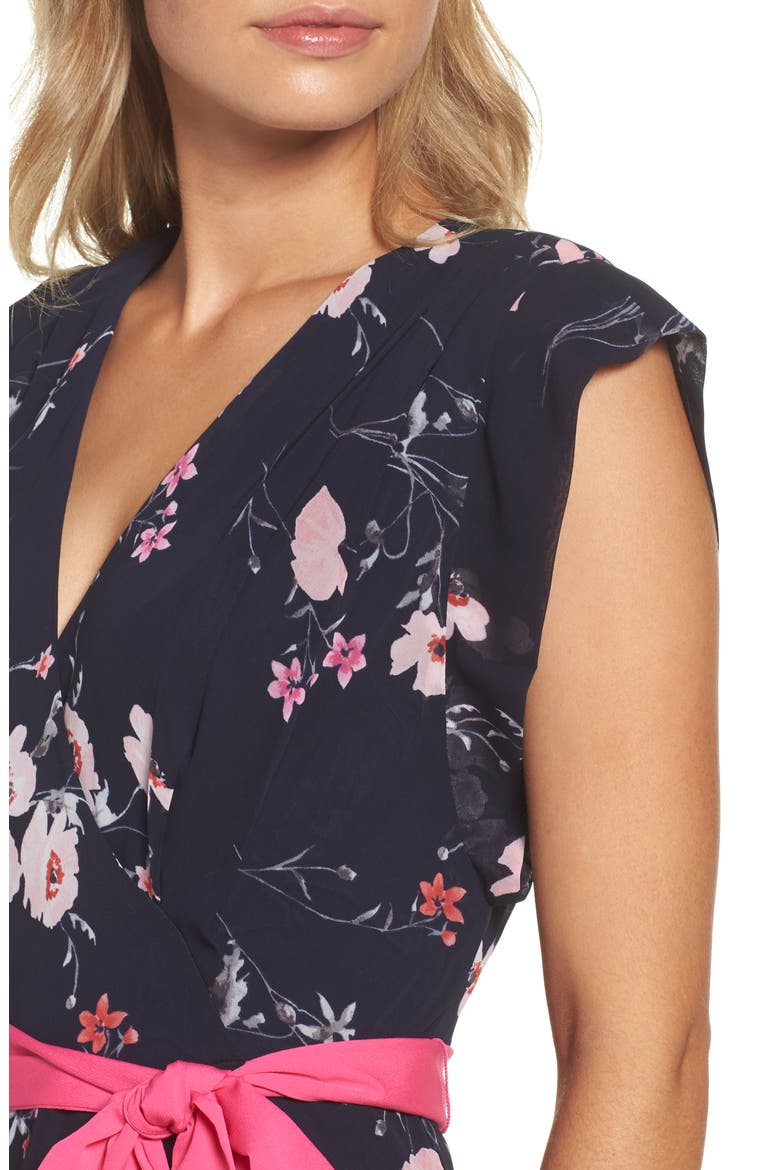 High/Low Floral Faux Wrap Maxi Dress, Alternate, color, NAVY/ PINK